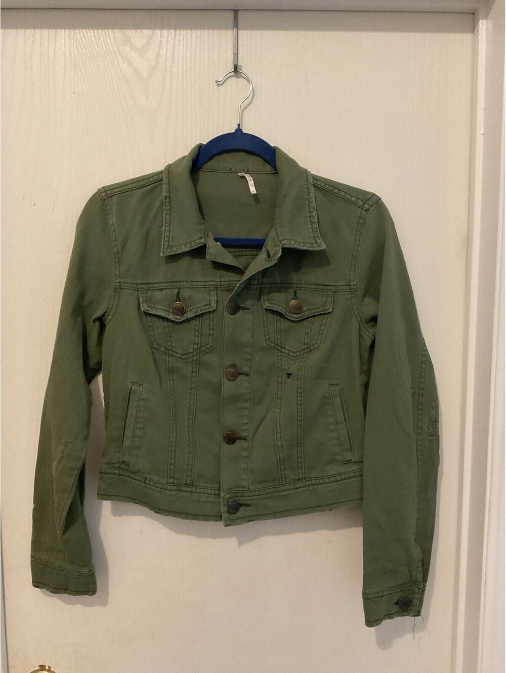 Free People Distressed Cropped Military Jacket Sz 6
